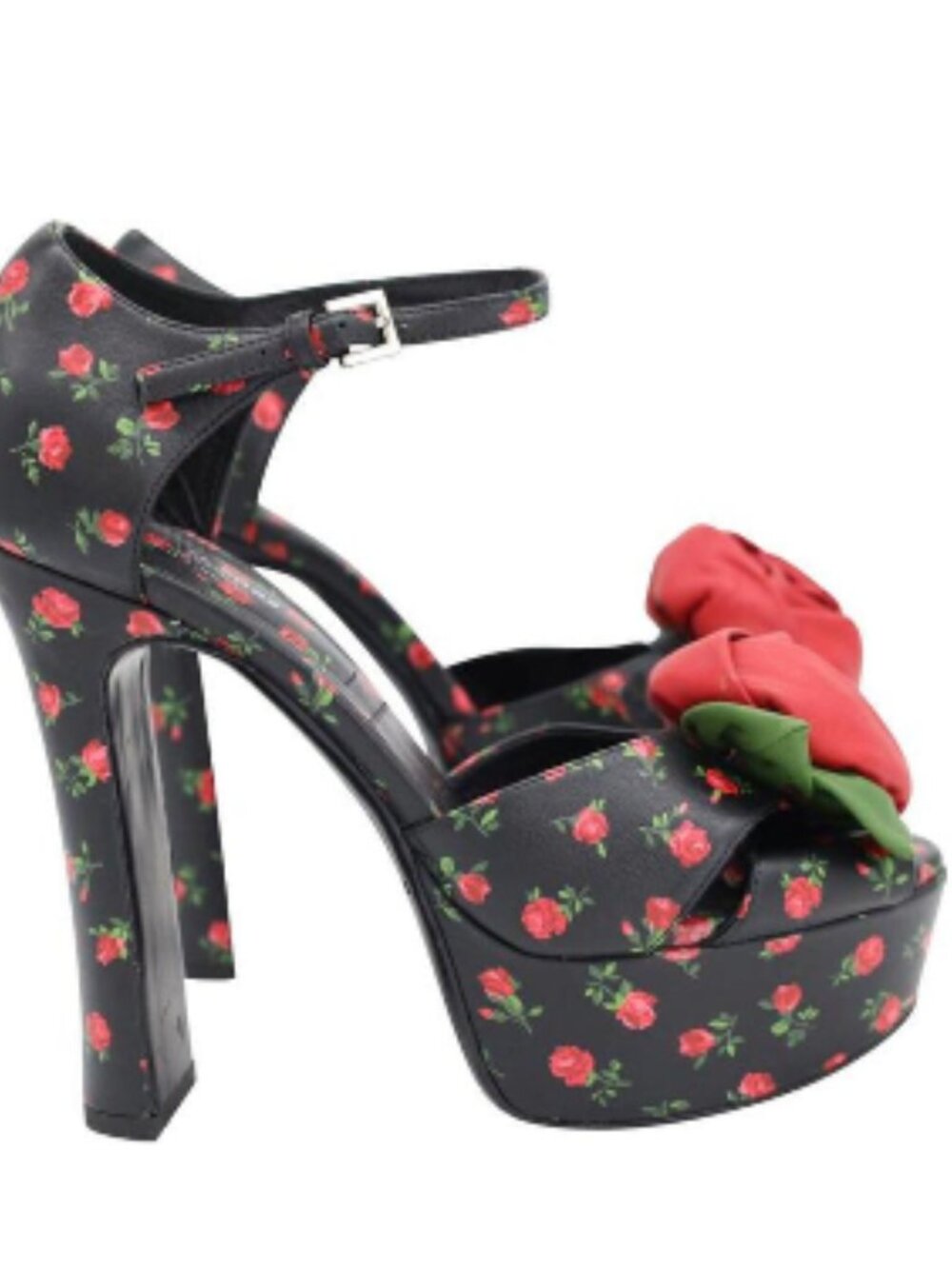 Huxley Rose Appliqué Rosebud Leather Platform Sandal